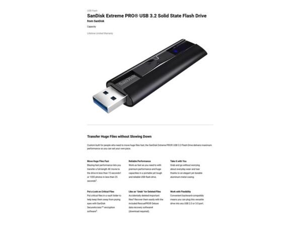 SanDisk Extreme PRO USB 3.2 Flash Drive – accessoires et câblage
